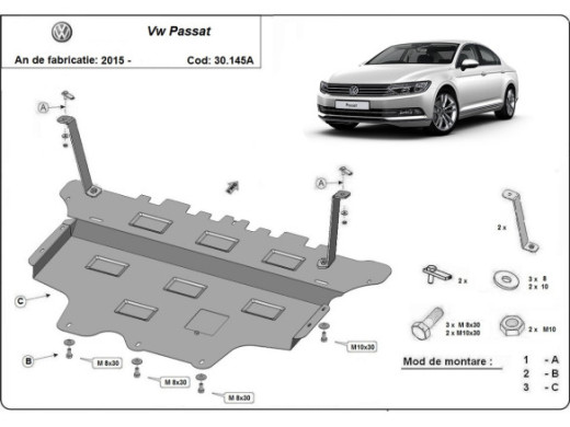 Stahl Unterfahrschutz für Motor VW Passat B8 - Automatikgetriebe (2015-2026) EANVolkswagen Passat