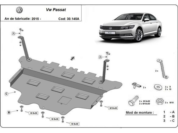 Stahl Unterfahrschutz für Motor VW Passat B8 - Automatikgetriebe (2014-2023) EANVolkswagen Passat