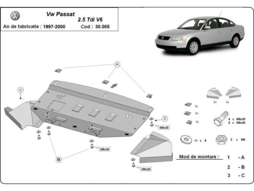 Stahl Unterfahrschutz für Motor VW Passat B5 2.5 TDI V6 (1997-2000) EANVolkswagen