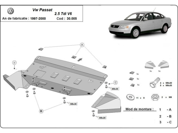 Stahl Unterfahrschutz für Motor VW Passat B5 2.5 TDI V6 (1997-2000) EANVolkswagen