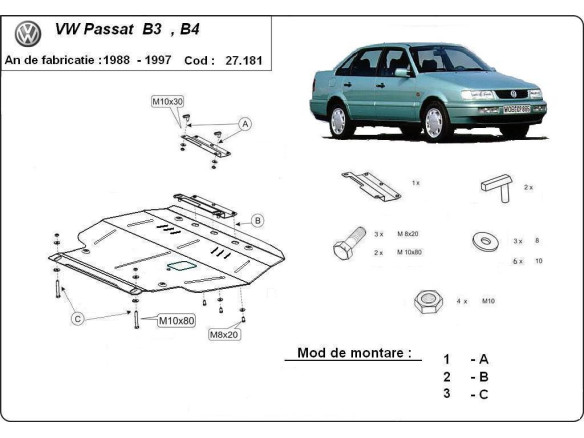 Stahl Unterfahrschutz für Motor Volkswagen Passat - B3, B4 - Diesel (1988-1997) EANVolkswagen Passat