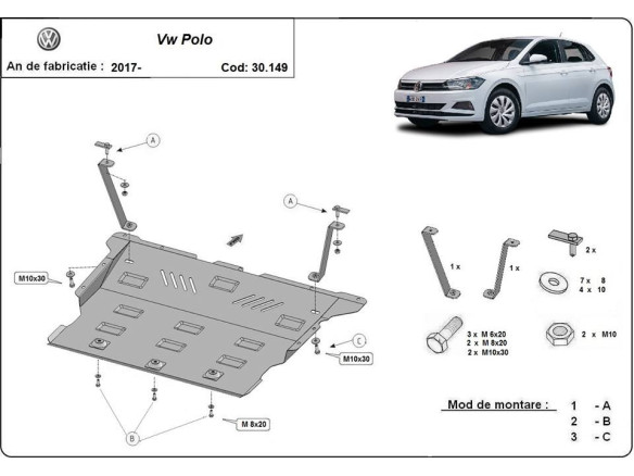 Stahl Unterfahrschutz für Motor VW Polo (2017-2026) EANVolkswagen Polo