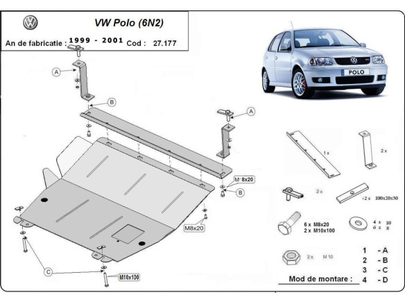 Stahl Unterfahrschutz für Motor, Getriebe VW Polo 6n2 (1999-2001) EANVolkswagen