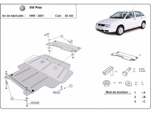 Stahl Unterfahrschutz für Motor Volkswagen Polo - 6N, 6N1, 6K, Classic, Variant (1995-1999) EANVolkswagen Polo