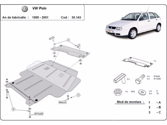 Stahl Unterfahrschutz für Motor Volkswagen Polo - 6N, 6N1, 6K, Classic, Variant (1995-1999) EANVolkswagen Polo