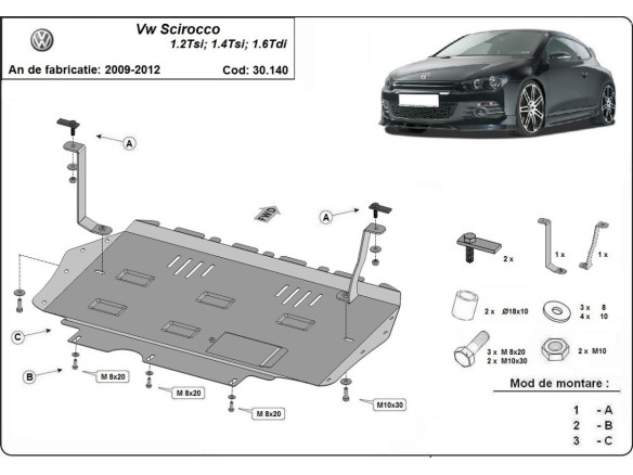 Stahl Unterfahrschutz für Motor Volkswagen Scirocco (2008-2017) EANVolkswagen Scirocco