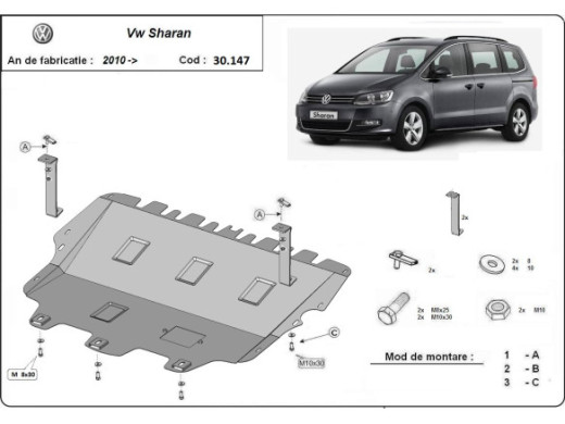 Stahl Unterfahrschutz für Motor Volkswagen Sharan (2010-2022) EANVolkswagen