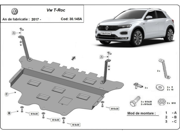 Stahl Unterfahrschutz für Motor Volkswagen T-Roc - Automatikgetriebe (2017-2026) EANVolkswagen T-Roc