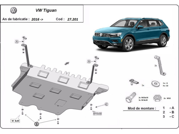 Stahl Unterfahrschutz für Motor Vw Tiguan (2016-2024) EANVolkswagen Tiguan