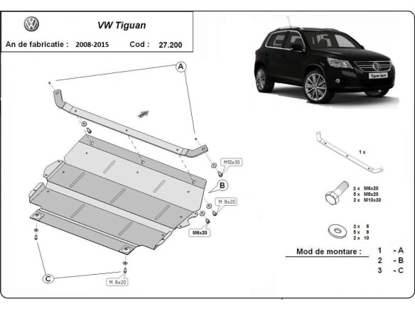Stahl Unterfahrschutz für Motor VW Tiguan (2008-2015) EANVolkswagen Tiguan