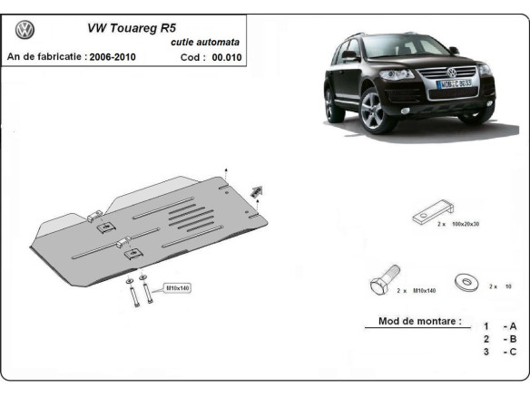 Stahl Unterfahrschutz für Getriebe Volkswagen Touareg 7L - Automatikgetriebe (2003-2010) EANVolkswagen