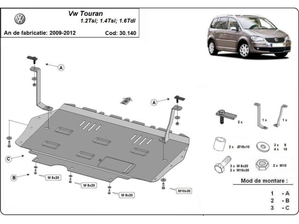 Stahl Unterfahrschutz für Motor Volkswagen Touran (2010-2015) EANVolkswagen Touran