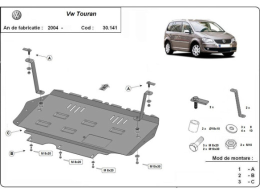 Stahl Unterfahrschutz für Motor Volkswagen Touran (2003-2015) EANVolkswagen Touran