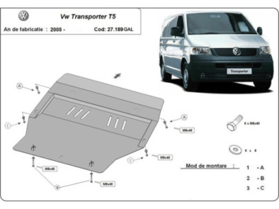 Stahl Unterfahrschutz für Motor Volkswagen Transporter T6.1 (2019-2022) EANVolkswagen Transporter 2