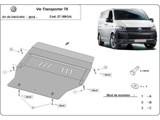 Unterfahrschutz aus verzinktem Stahl für Motor Volkswagen Transporter T6 (2015-2018) EANVolkswagen Transporter