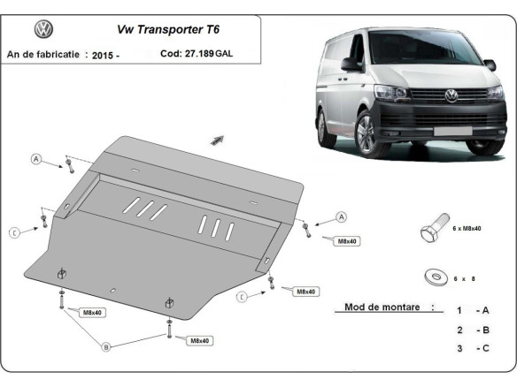 Unterfahrschutz aus verzinktem Stahl für Motor Volkswagen Transporter T6 (2015-2018) EANVolkswagen Transporter