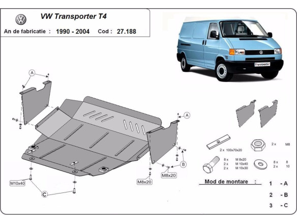 Stahl Unterfahrschutz für Motor VW Transporter T4 (1990-2003) EANVolkswagen Transporter