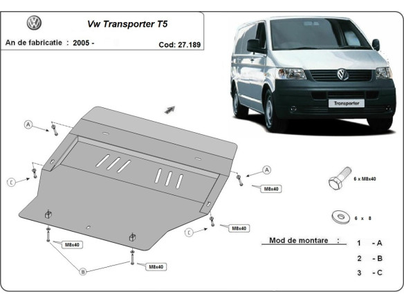 Stahl Unterfahrschutz für Motor Volkswagen Transporter T5 (2003-2015) EANVolkswagen Transporter