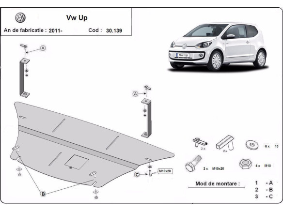 Stahl Unterfahrschutz für Motor, Getriebe VW Up (2011-2026) EANVolkswagen