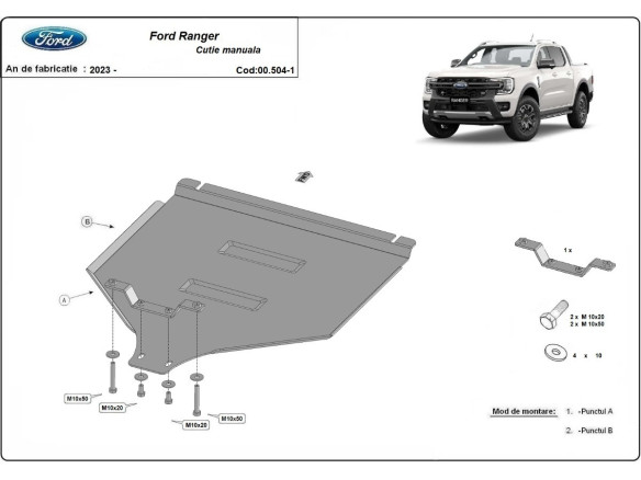 Stahl Unterfahrschutz für Getriebe Schaltgetriebe Ford Ranger (2023-2026) EANFord Ranger