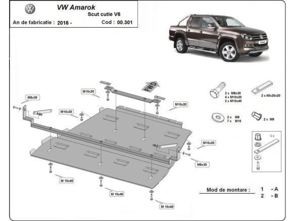 Stahl Unterfahrschutz für Getriebe, Differential Volkswagen Amarok - V6 automat (2016-2022) EANVolkswagen Amarok