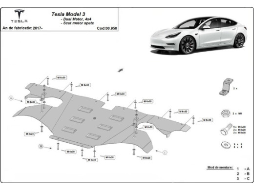 Stahl Unterfahrschutz für Heckmotor Elektromotor Tesla 3 AWD (2017-2026) EANTesla Model 3