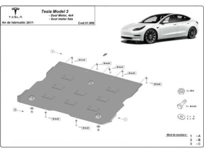 Stahl Unterfahrschutz für Frontmotor Elektromotor Tesla 3 AWD (2017-2026) EAN 2