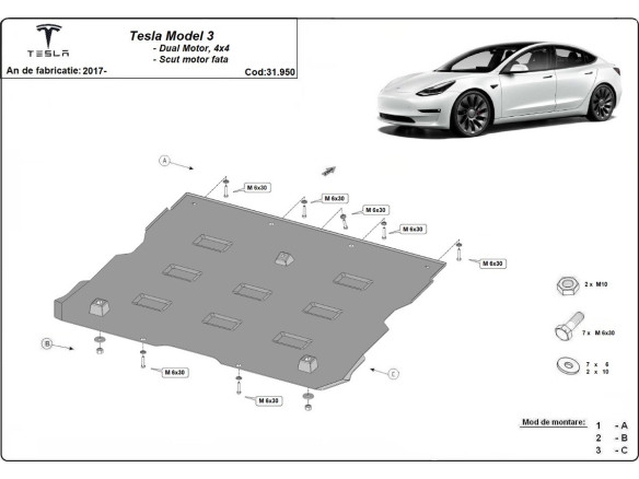 Stahl Unterfahrschutz für Frontmotor Elektromotor Tesla 3 AWD (2017-2026) EANTesla Model 3