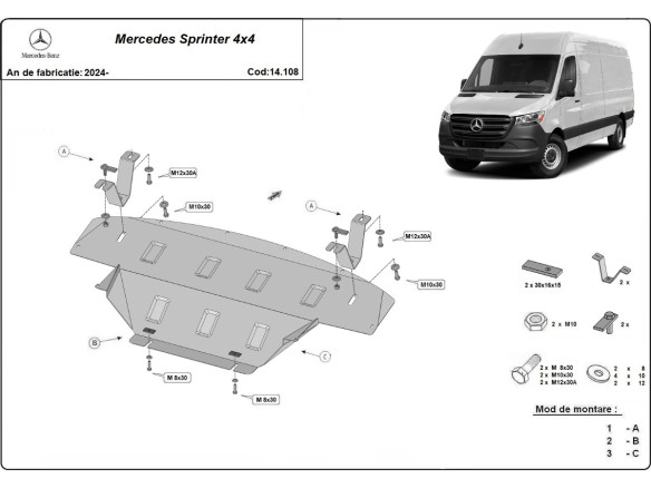 Stahl Unterfahrschutz für Motor Mercedes Sprinter 907 4x4 (2024-2026) EANMercedes Sprinter