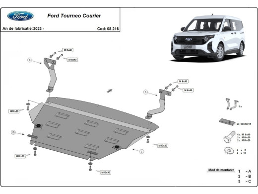 Stahl Unterfahrschutz für Motor Ford Tourneo Courier (2023-2026) EANFord Tourneo Courier