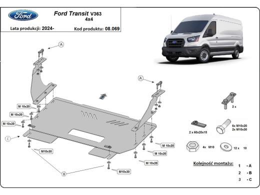 Stahl Unterfahrschutz für Motor Ford Transit V363 4x4 (2024-2026) EANFord Transit V363
