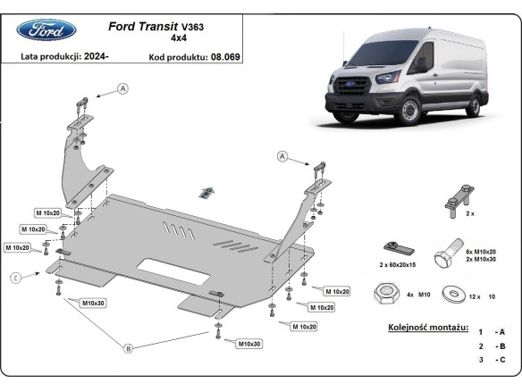 Stahl Unterfahrschutz für Motor Ford Transit V363 4x4 (2024-2026) EANFord Transit V363