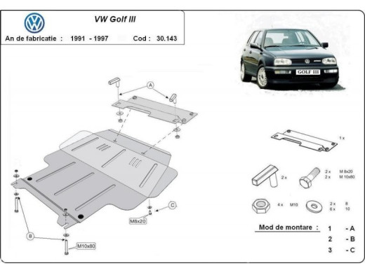 Stahl Unterfahrschutz für Motor VW Golf 3 (1991-1998) EANVolkswagen Golf