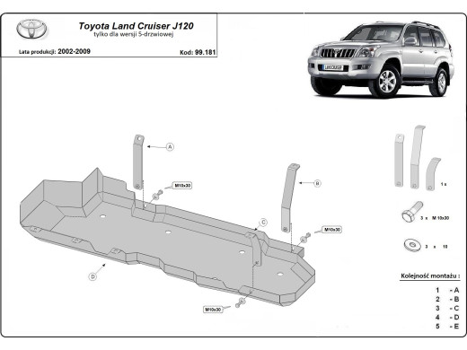 Stahl Unterfahrschutz für Kraftstofftank Toyota Land Cruiser J120 - nur für die 5 Türer Version (2002-2009) EANToyota Land Cruiser
