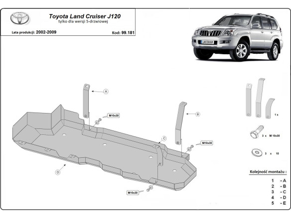Stahl Unterfahrschutz für Kraftstofftank Toyota Land Cruiser J120 - nur für die 5 Türer Version (2002-2009) EANToyota Land Cruiser