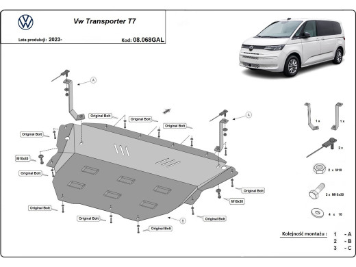Unterfahrschutz aus verzinktem Stahl für Motor Volksvagen T7 (2023-2026) EANVolkswagen Transporter