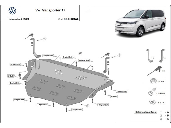 Unterfahrschutz aus verzinktem Stahl für Motor Volksvagen T7 (2023-2026) EANVolkswagen Transporter