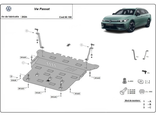 Stahl Unterfahrschutz für Motor VW Passat (2024-2026) EANVolkswagen Passat