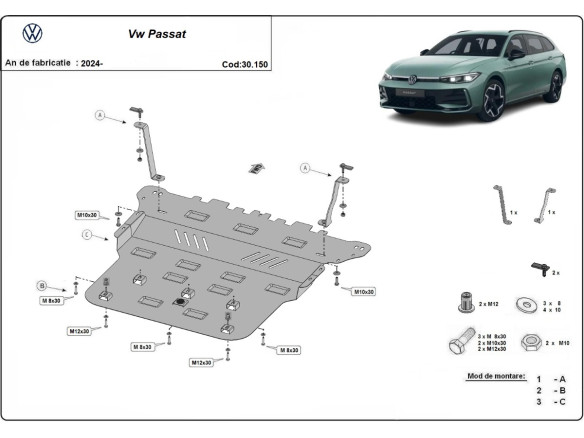 Stahl Unterfahrschutz für Motor VW Passat (2024-2026) EANVolkswagen Passat