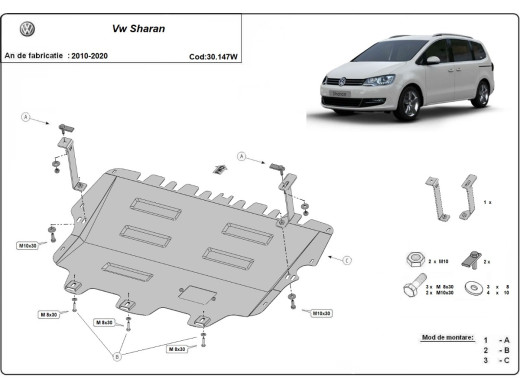 Stahl Unterfahrschutz für Motor Volkswagen Sharan mit Webasto (2010-2020) EANVolkswagen Sharan