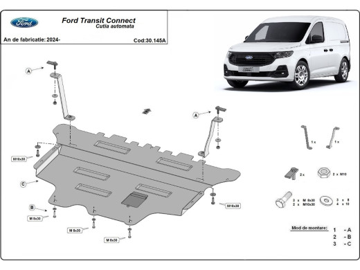 Stahl Unterfahrschutz für Motor Ford Transit Connect - Automatikgetriebe (2024-2026) EANFord Transit Connect