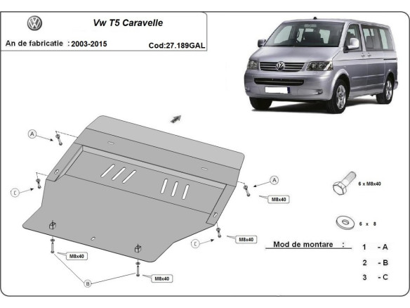 Unterfahrschutz aus verzinktem Stahl für Volkswagen Transporter T6 Caravelle (2003-2015) EANVolkswagen Caravelle