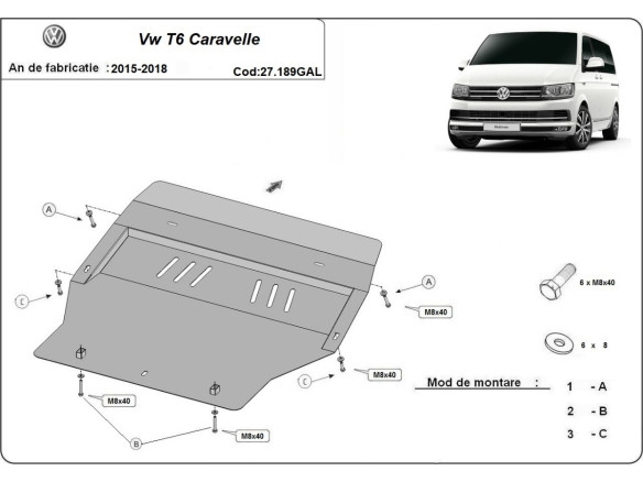 Unterfahrschutz aus verzinktem Stahl für Volkswagen Transporter T5 Caravelle (2015-2018) EANVolkswagen Caravelle