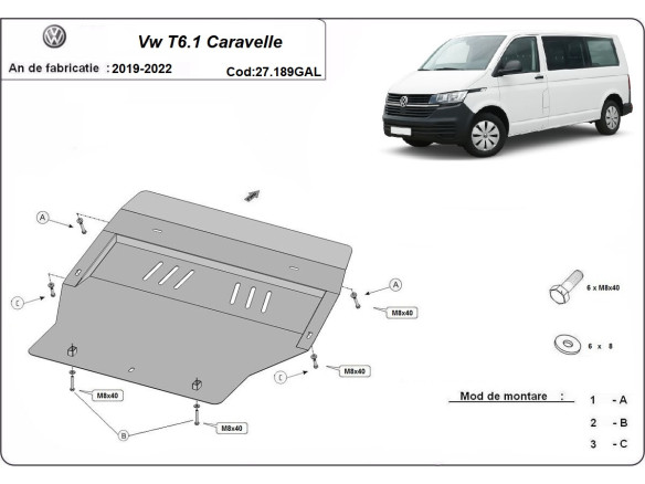 Unterfahrschutz aus verzinktem Stahl für Volkswagen Transporter T6.1 Caravelle (2019-2022) EANVolkswagen Caravelle