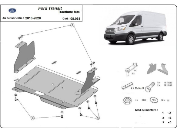 Stahl Unterfahrschutz für Motor Ford Transit - FWD (2013-2020) EANFord Transit