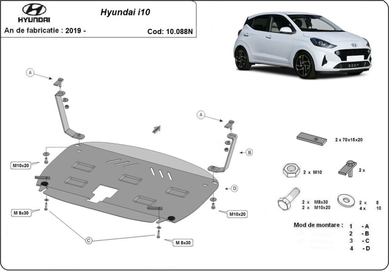 Stahl Unterfahrschutz für Motor Hyundai i10 (2019-2026)