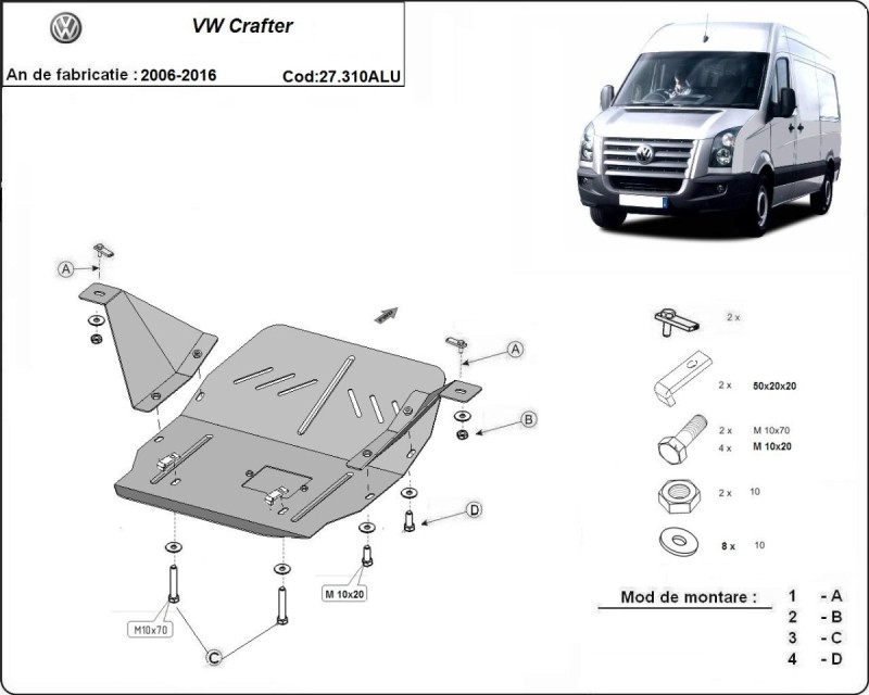 Aluminium Unterfahrschutz für Motor Volkswagen Crafter (2006-2016)