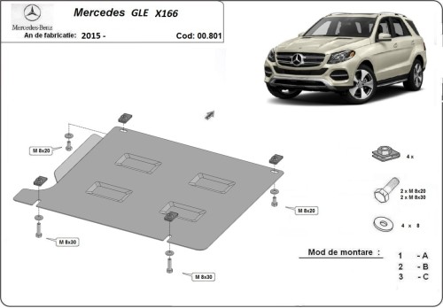 Stahl Unterfahrschutz für Getriebe Mercedes GLE X166 (2015-2019)