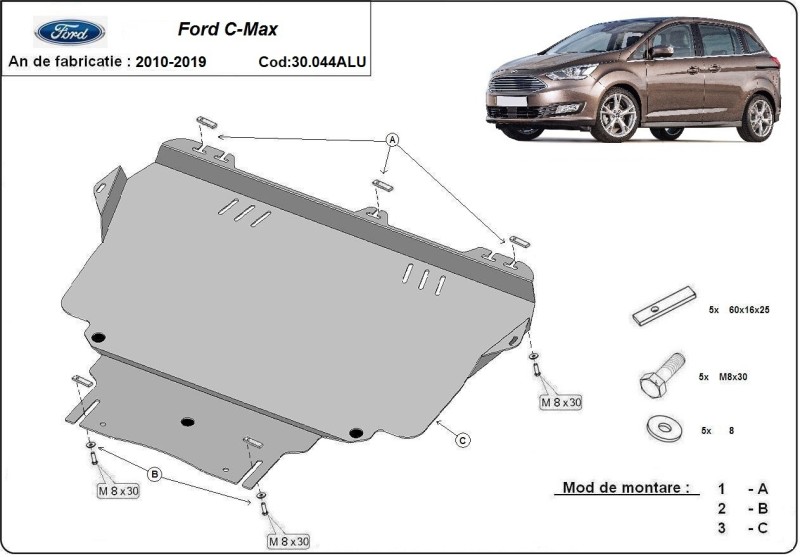 Aluminium Unterfahrschutz für Motor Ford C-Max (2010-2019)