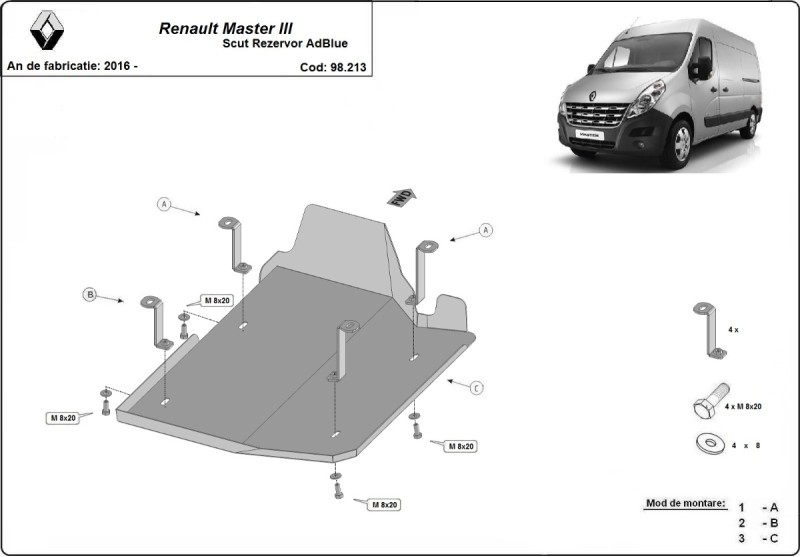 Stahl Unterfahrschutz für AdBluetank Renault Master 3 - Model 1 (2016-2021)